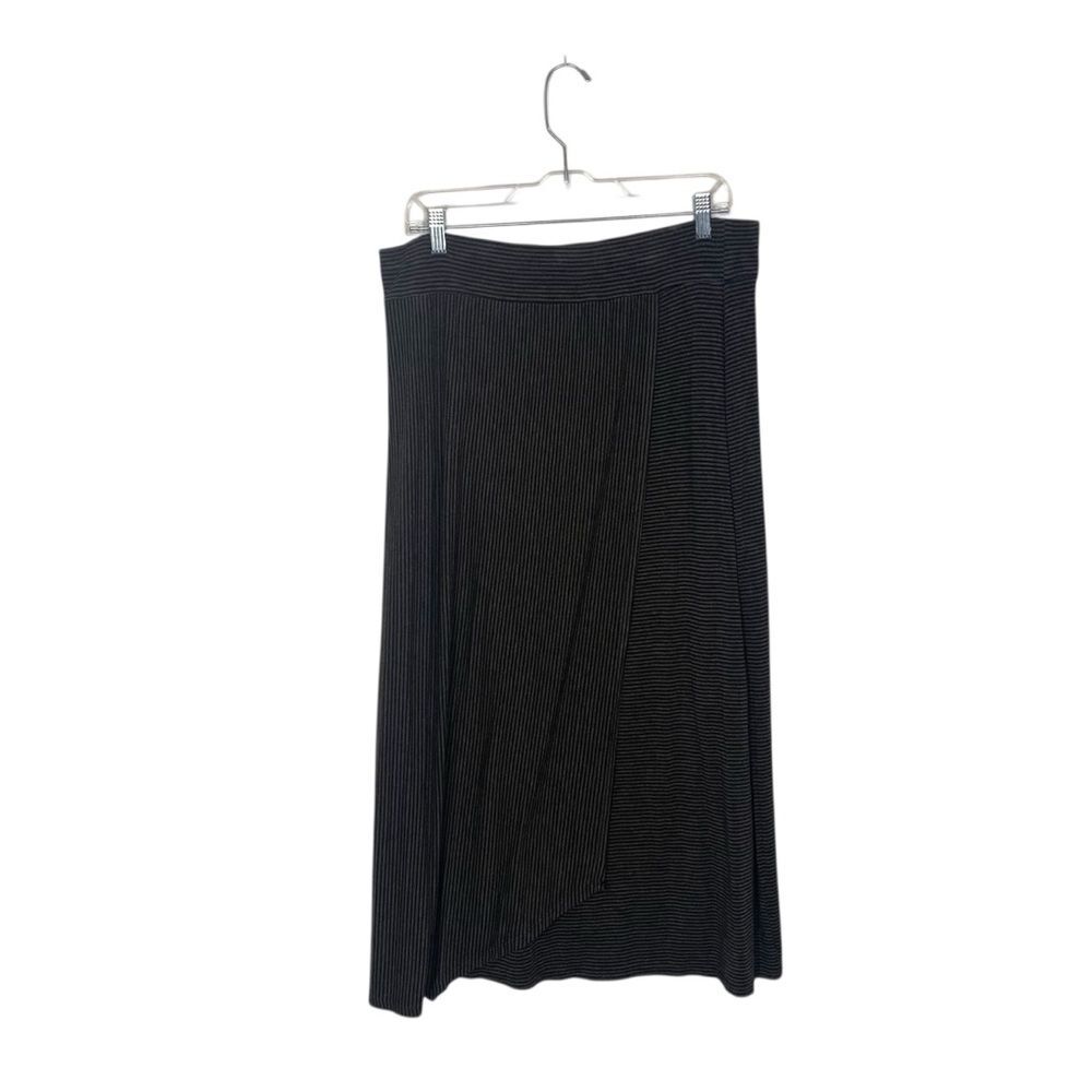 Habitat Striped Midi Skirt Black Stretch Knit A-Line Pull On Casual Chic